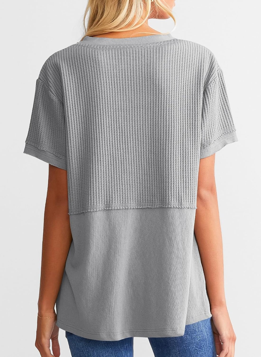 Womens Casual V Neck Waffle Sleeve T Shirts