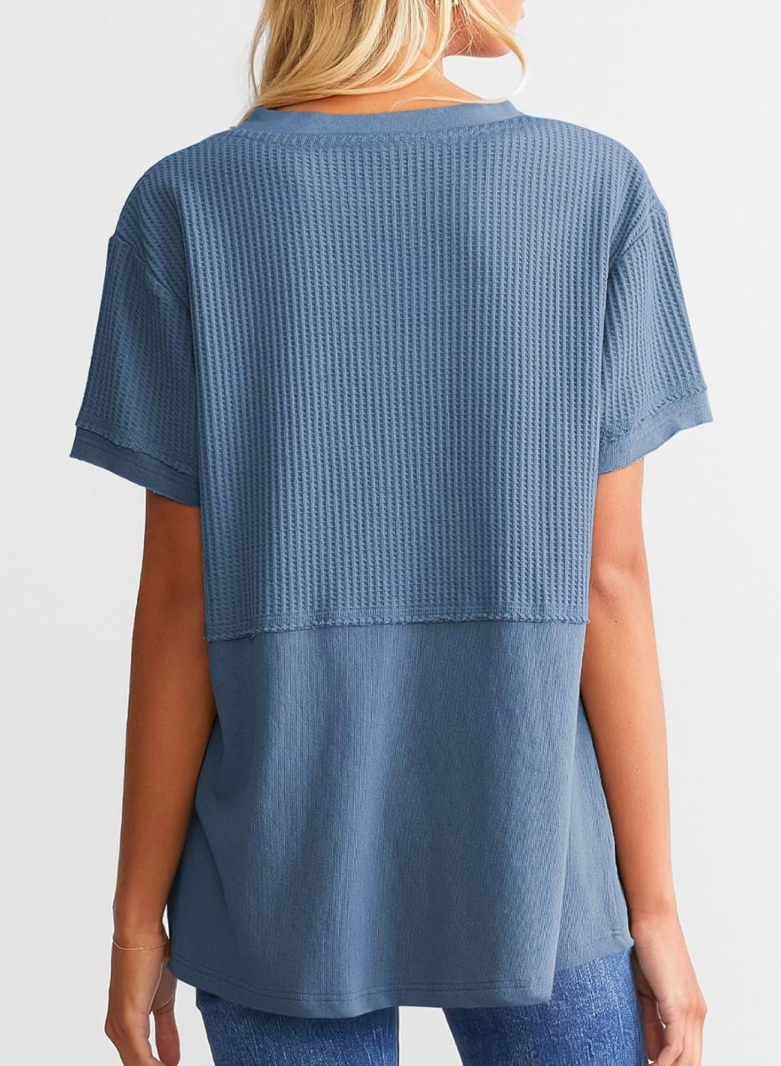 Womens Casual V Neck Waffle Sleeve T Shirts
