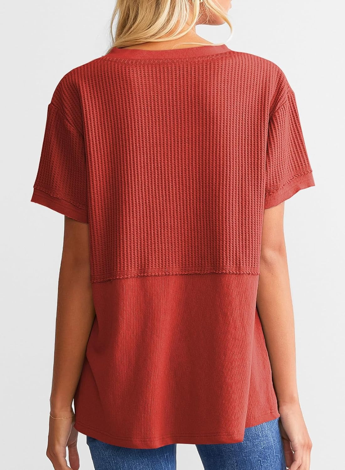 Womens Casual V Neck Waffle Sleeve T Shirts