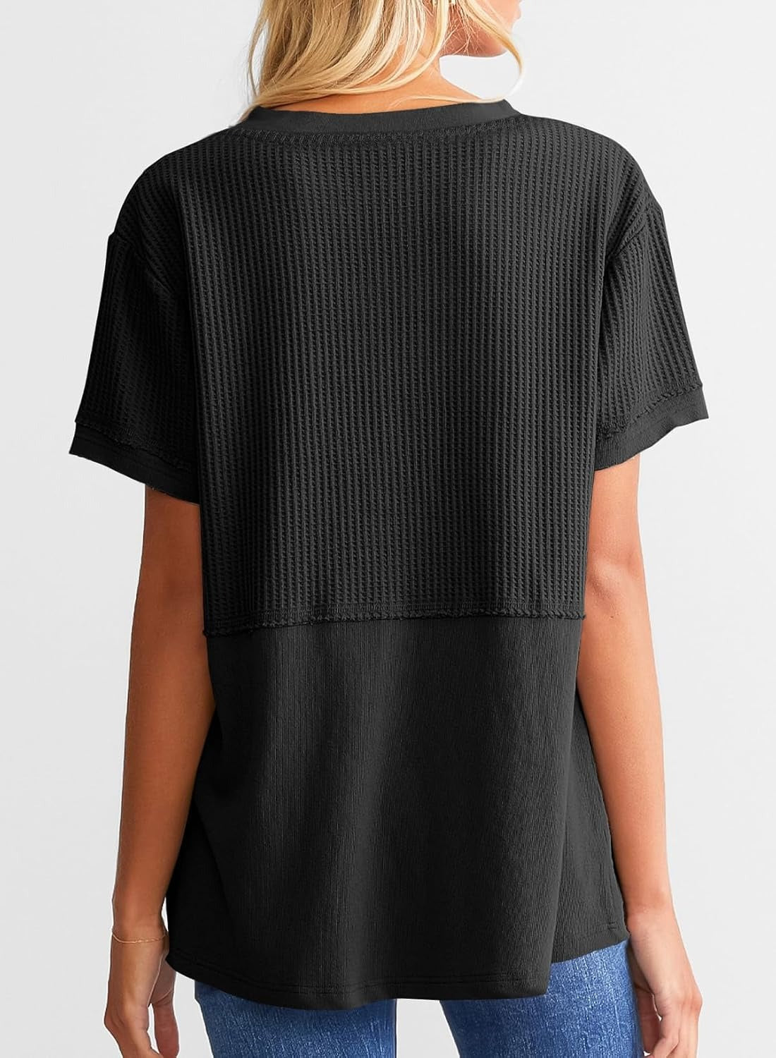 Womens Casual V Neck Waffle Sleeve T Shirts