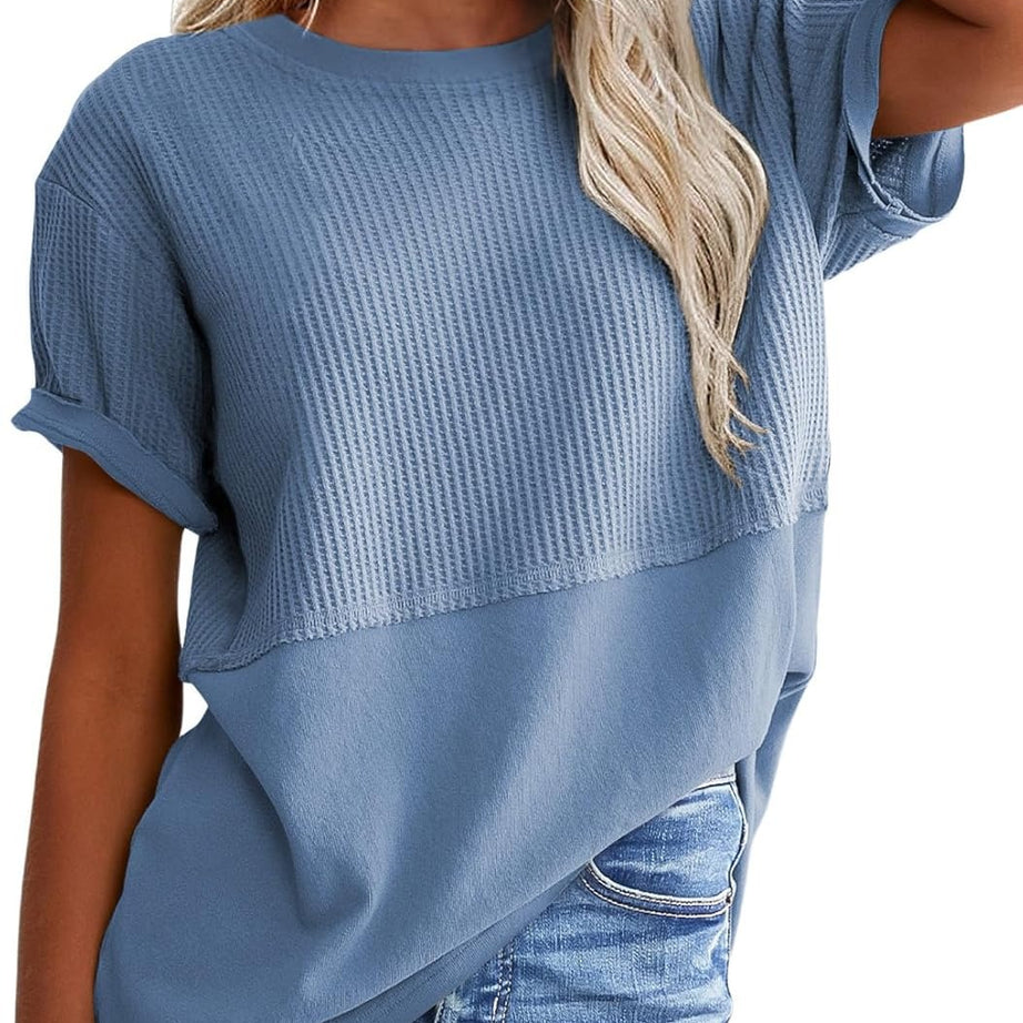 Womens Casual V Neck Waffle Sleeve T Shirts
