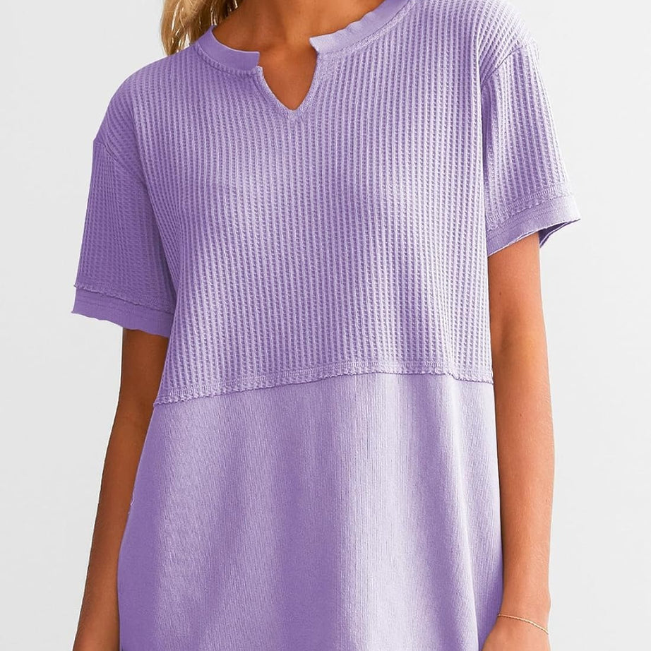 Womens Casual V Neck Waffle Sleeve T Shirts