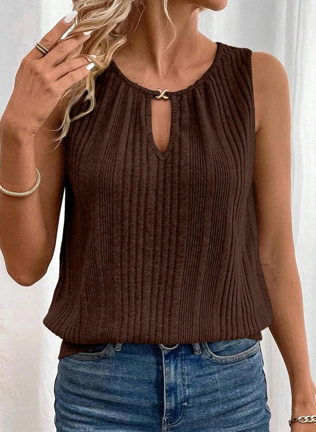 Womens Summer Ribbed Loose Fit Flowy Tank Tops