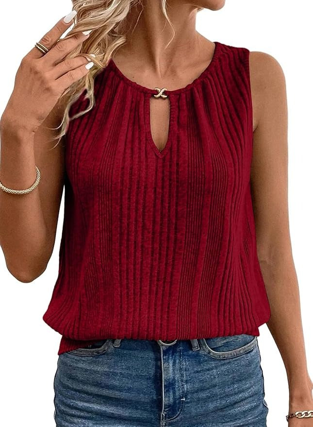Womens Summer Ribbed Loose Fit Flowy Tank Tops