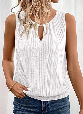 Womens Summer Ribbed Loose Fit Flowy Tank Tops