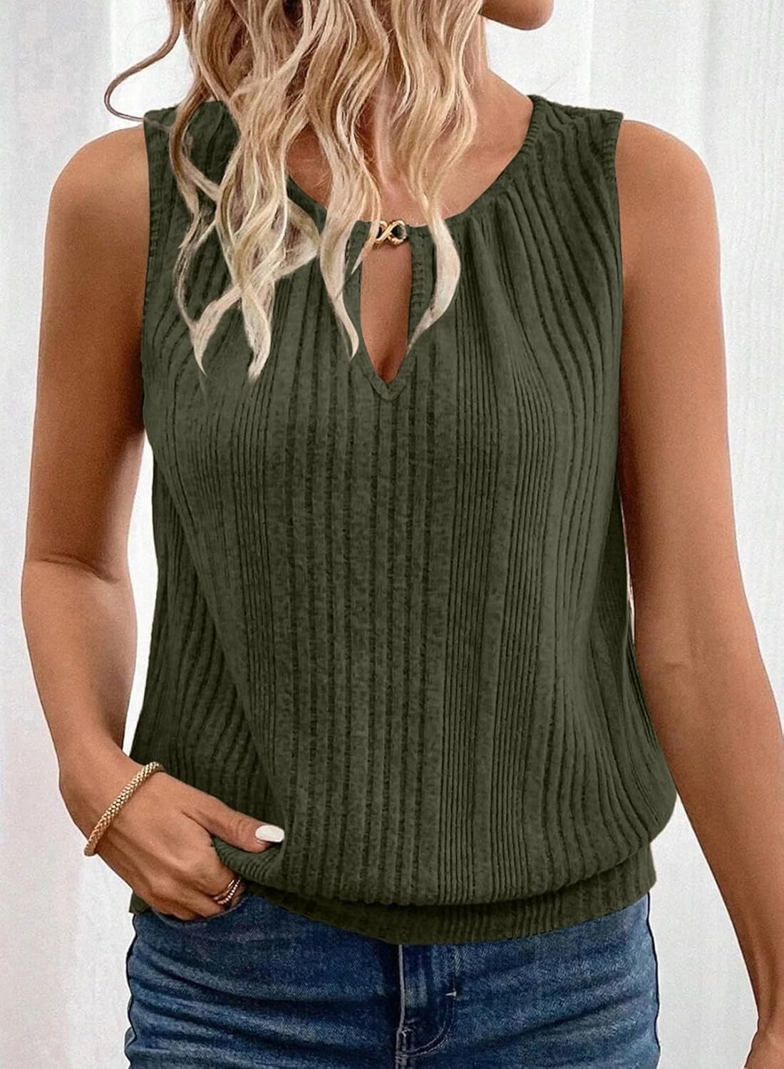 Womens Summer Ribbed Loose Fit Flowy Tank Tops