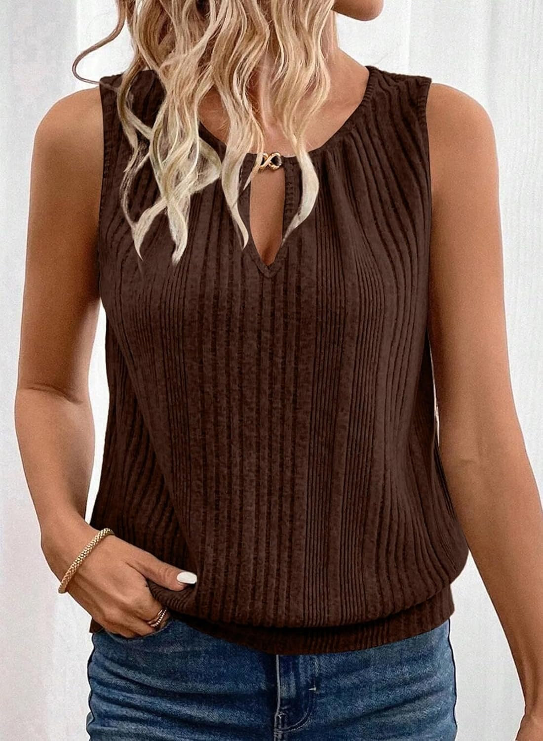 Womens Summer Ribbed Loose Fit Flowy Tank Tops