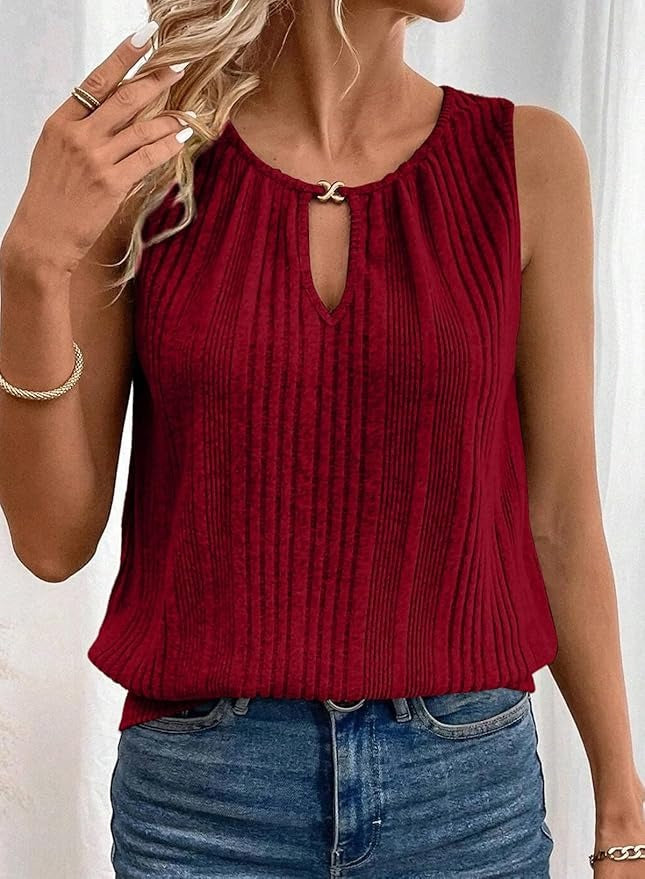 Womens Summer Ribbed Loose Fit Flowy Tank Tops