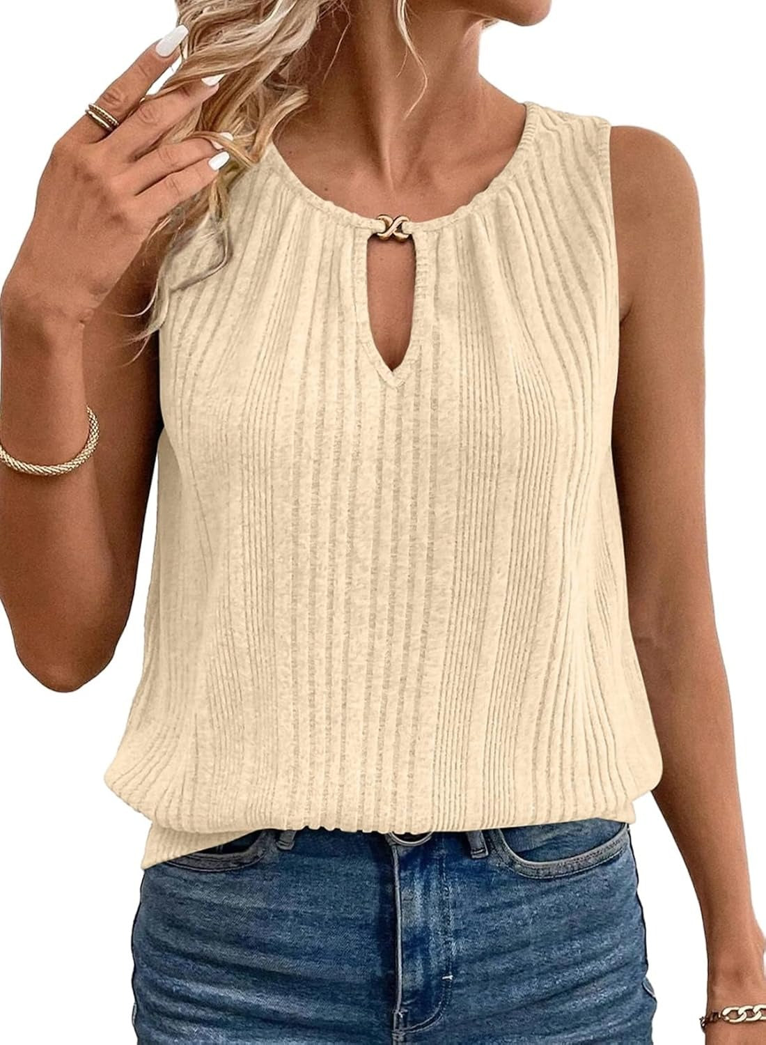 Womens Summer Ribbed Loose Fit Flowy Tank Tops