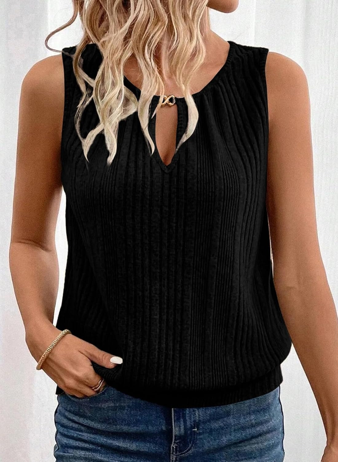 Womens Summer Ribbed Loose Fit Flowy Tank Tops