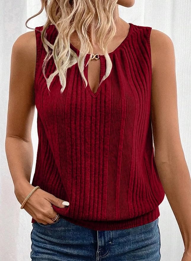 Womens Summer Ribbed Loose Fit Flowy Tank Tops