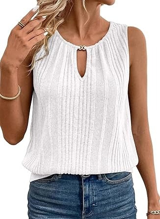 Womens Summer Ribbed Loose Fit Flowy Tank Tops