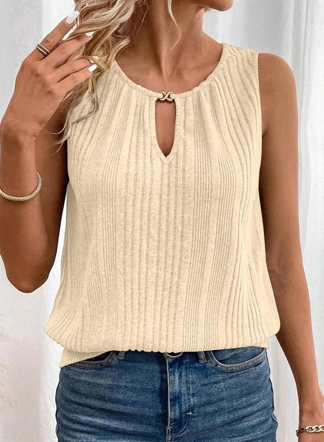 Womens Summer Ribbed Loose Fit Flowy Tank Tops