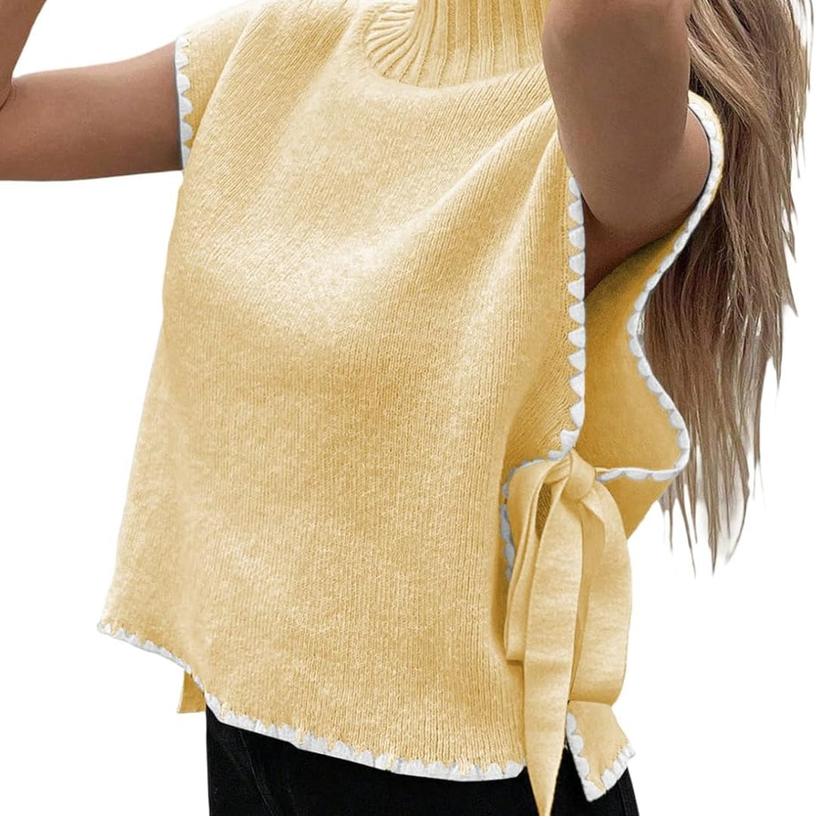 Womens Stylish Mock Neck Sleeveless Knit Pullover Vest with Side Slits