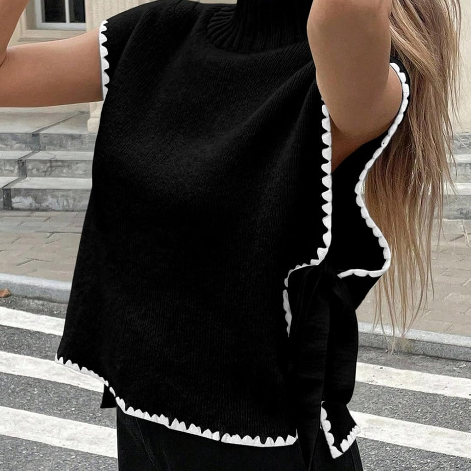Womens Stylish Mock Neck Sleeveless Knit Pullover Vest with Side Slits