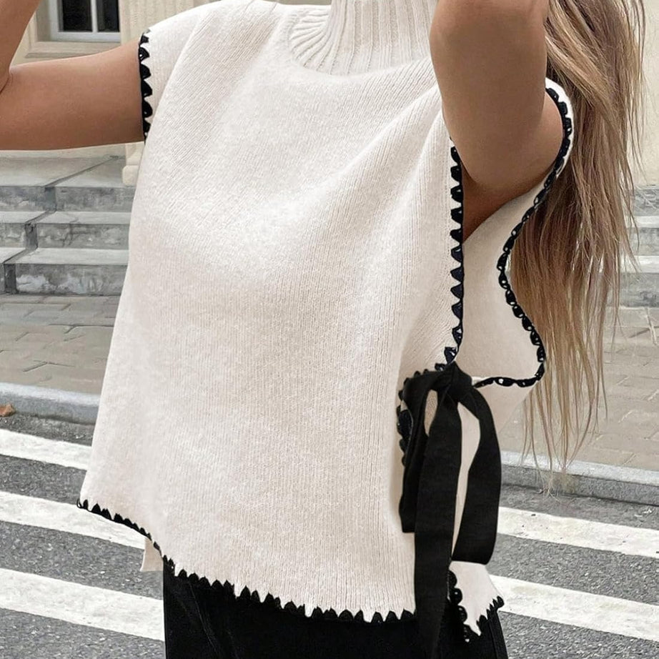 Womens Stylish Mock Neck Sleeveless Knit Pullover Vest with Side Slits