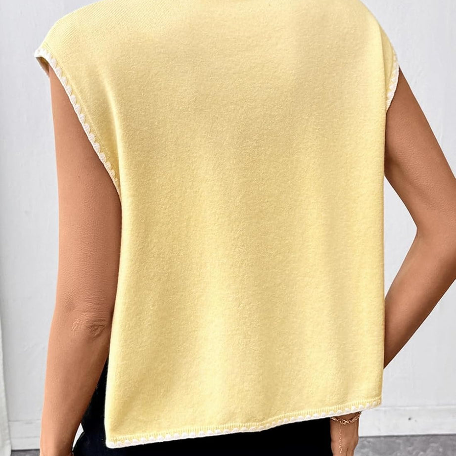 Womens Stylish Mock Neck Sleeveless Knit Pullover Vest with Side Slits