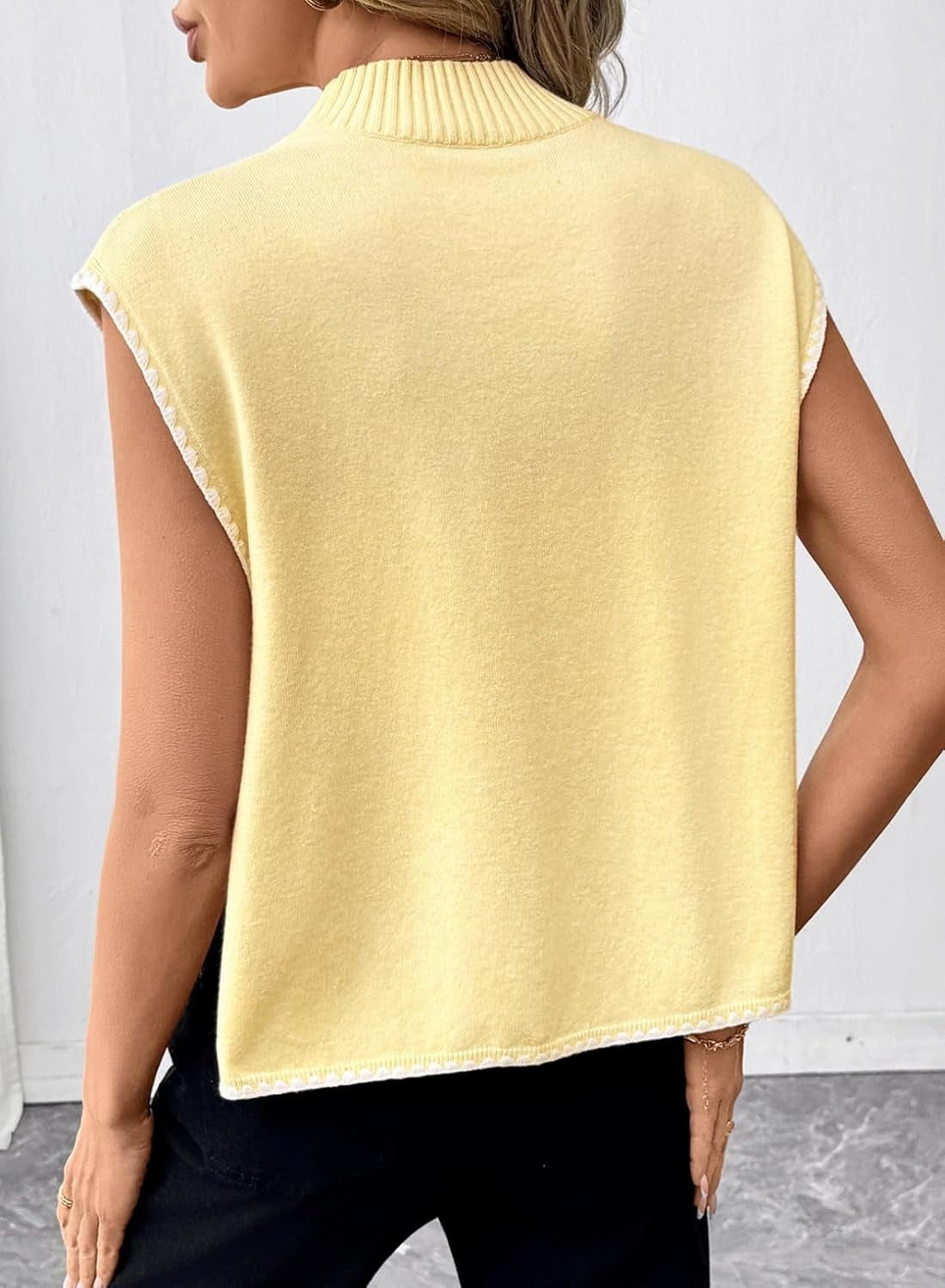 Womens Stylish Mock Neck Sleeveless Knit Pullover Vest with Side Slits