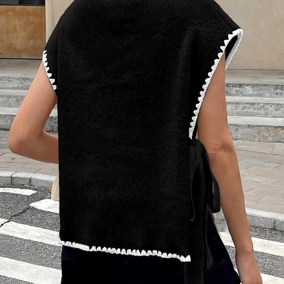 Womens Stylish Mock Neck Sleeveless Knit Pullover Vest with Side Slits