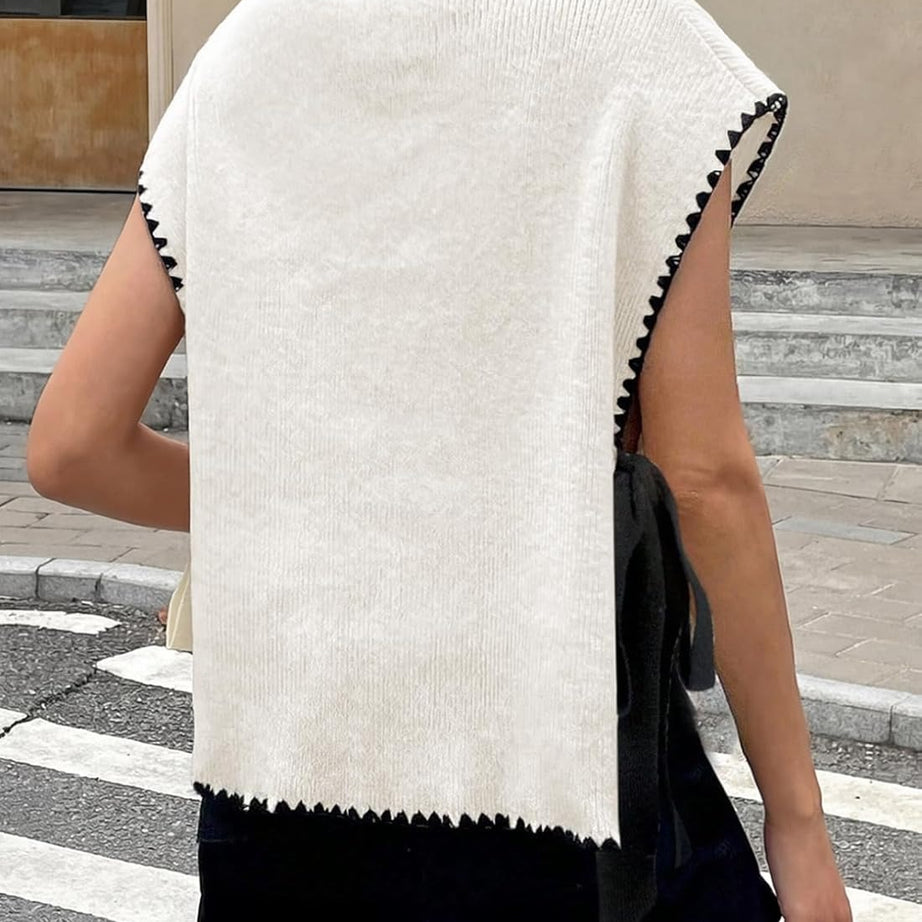Womens Stylish Mock Neck Sleeveless Knit Pullover Vest with Side Slits