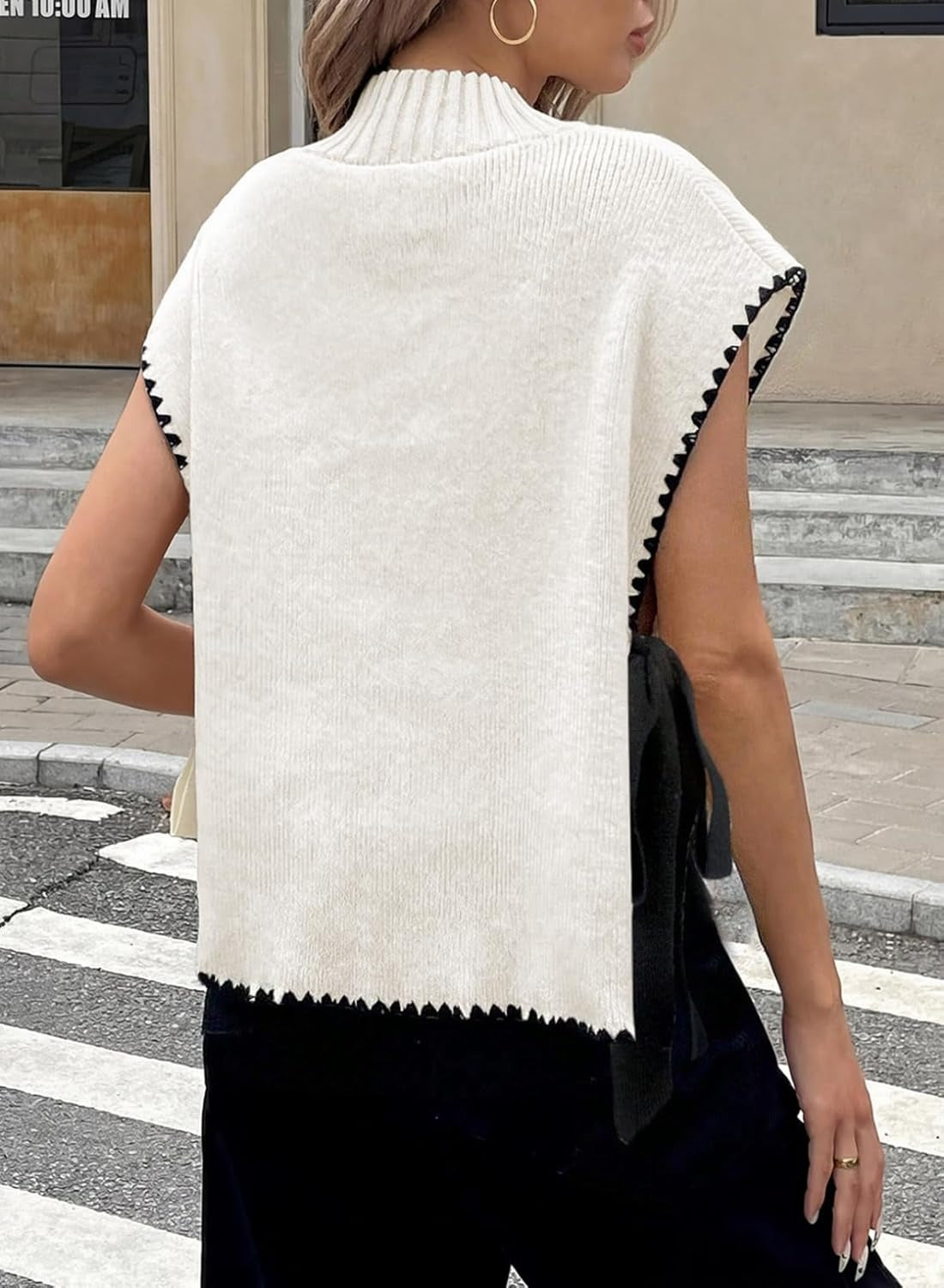 Womens Stylish Mock Neck Sleeveless Knit Pullover Vest with Side Slits