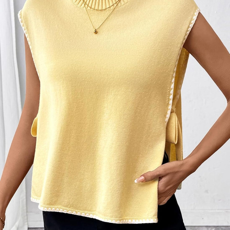 Womens Stylish Mock Neck Sleeveless Knit Pullover Vest with Side Slits