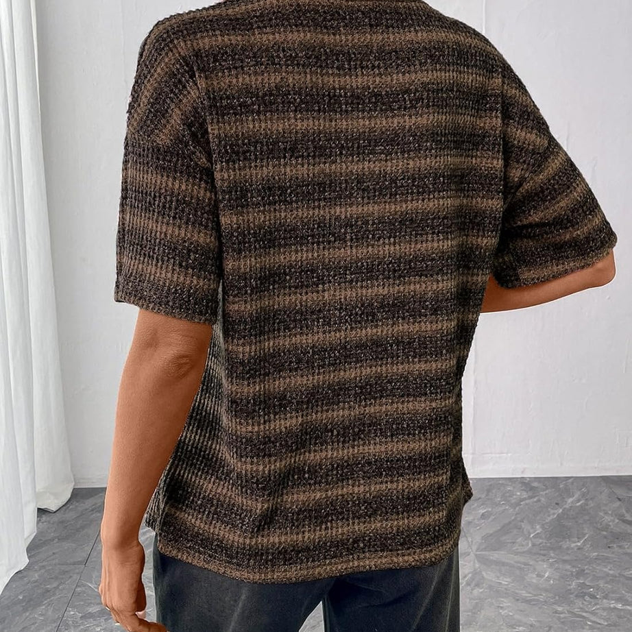 Women Dressy Casual Summer Half Sleeve Waffle Knit Shirts
