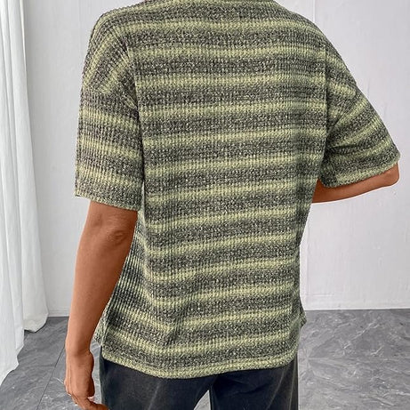 Women Dressy Casual Summer Half Sleeve Waffle Knit Shirts