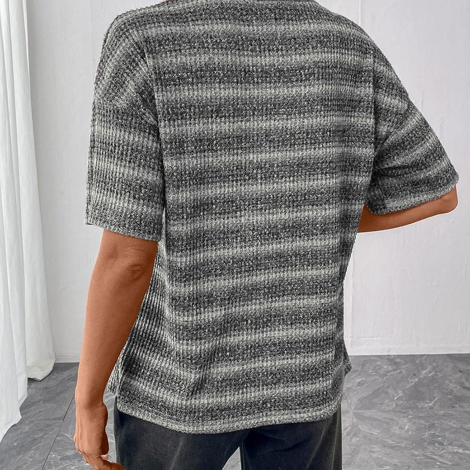 Women Dressy Casual Summer Half Sleeve Waffle Knit Shirts