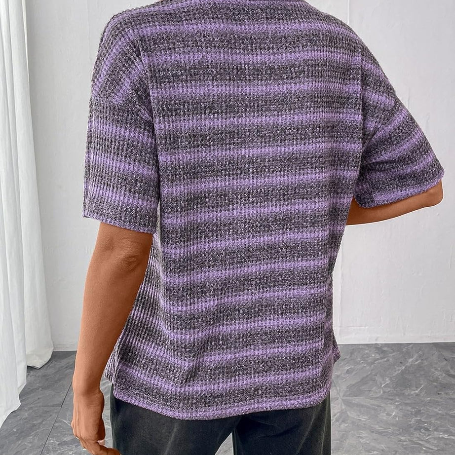 Women Dressy Casual Summer Half Sleeve Waffle Knit Shirts