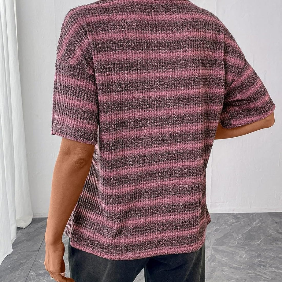 Women Dressy Casual Summer Half Sleeve Waffle Knit Shirts
