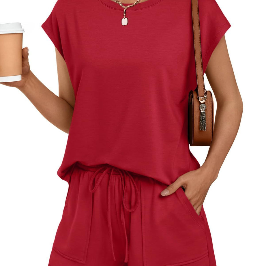 Womens Summer Cap Sleeve Tops and Shorts Lounge Set