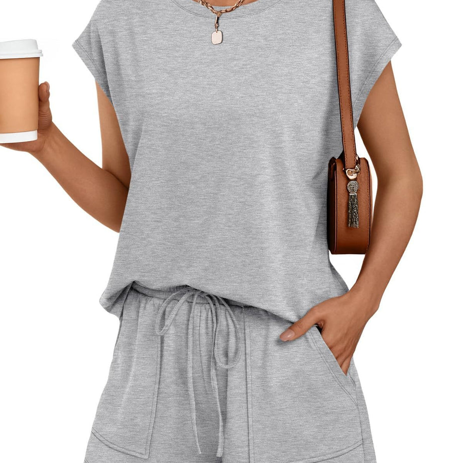 Womens Summer Cap Sleeve Tops and Shorts Lounge Set