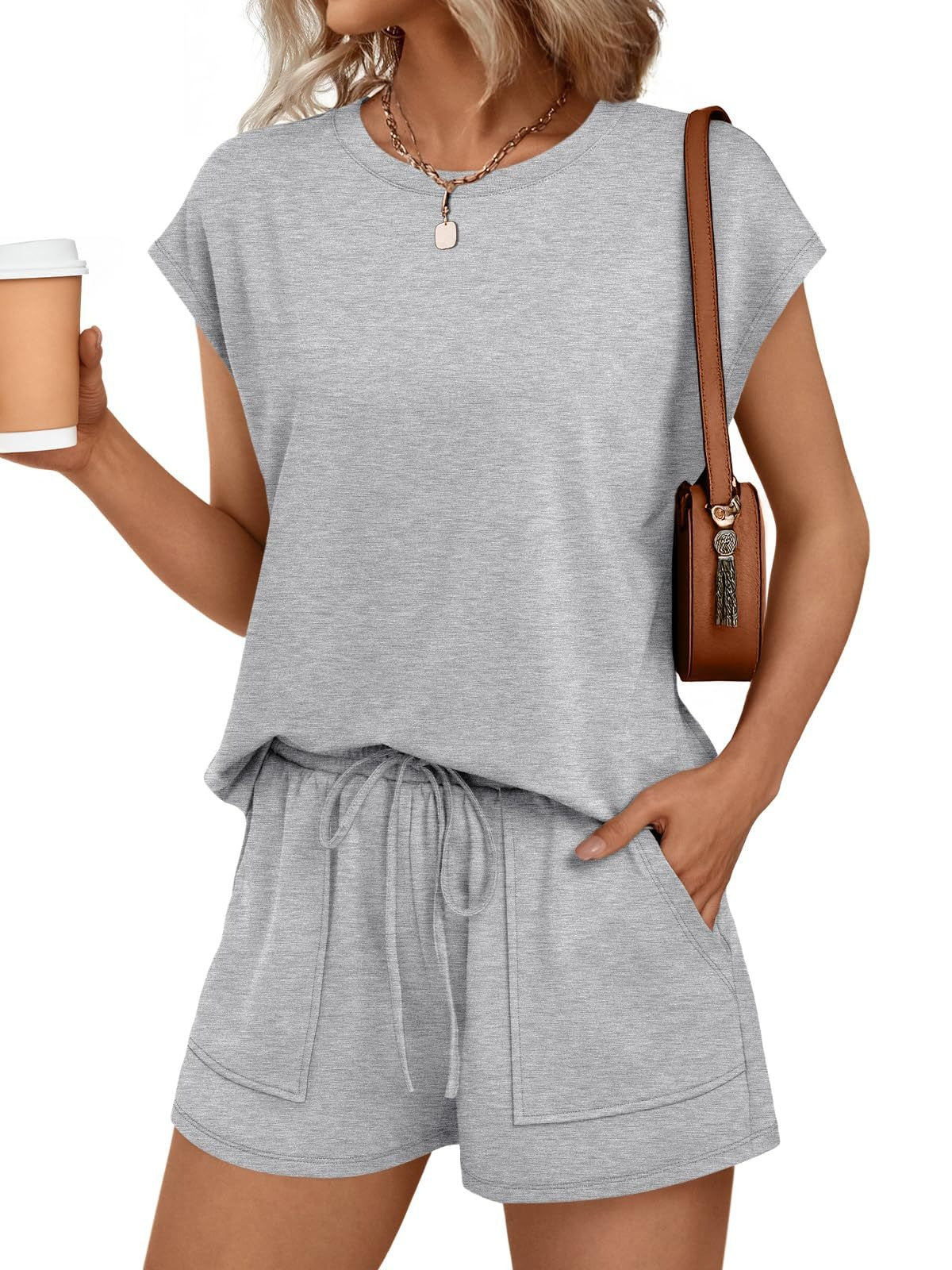 Womens Summer Cap Sleeve Tops and Shorts Lounge Set