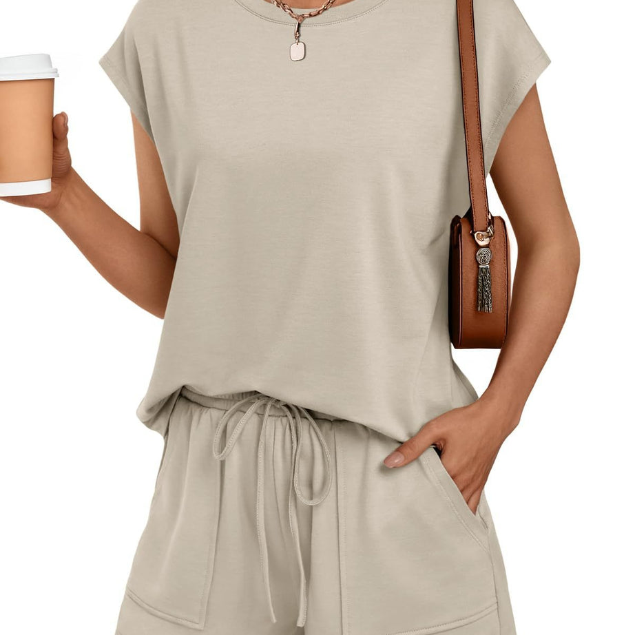 Womens Summer Cap Sleeve Tops and Shorts Lounge Set