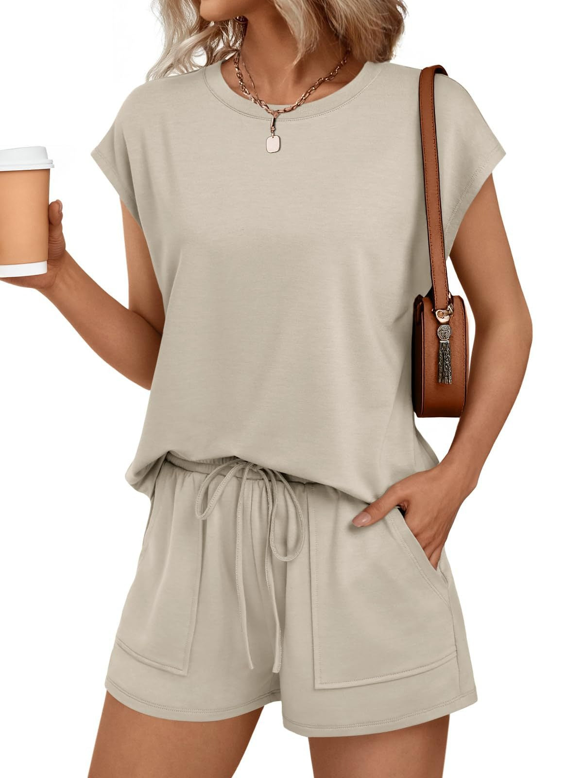 Womens Summer Cap Sleeve Tops and Shorts Lounge Set