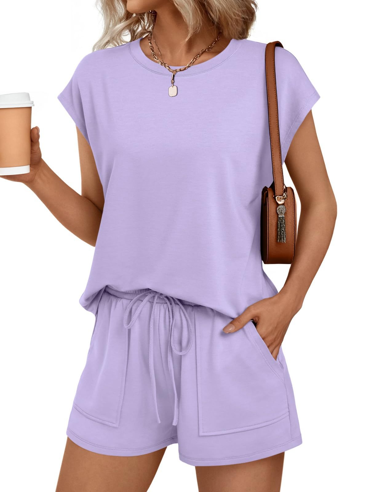 Womens Summer Cap Sleeve Tops and Shorts Lounge Set