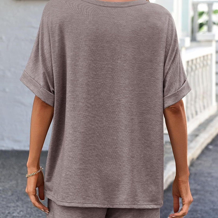 Women's Cotton Comfy 2 Piece Sets Short Sweat Matching Lounge Set