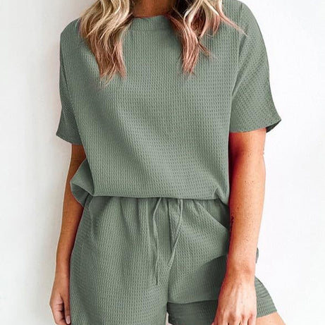 Womens Waffle Knit Lounge Loungewear Sweatsuit 2 Piece Sets