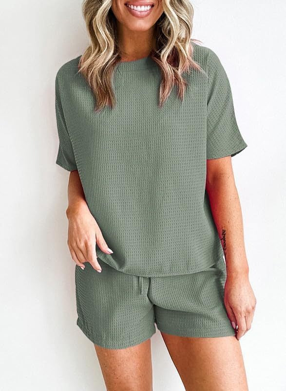 Womens Waffle Knit Lounge Loungewear Sweatsuit 2 Piece Sets