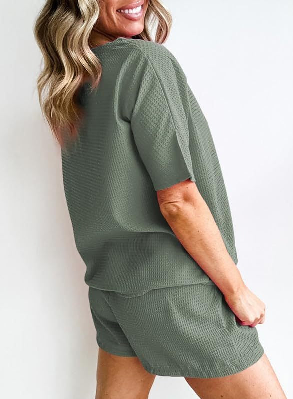 Womens Waffle Knit Lounge Loungewear Sweatsuit 2 Piece Sets