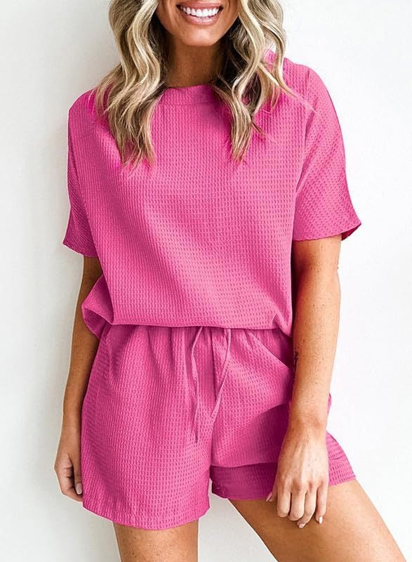 Womens Waffle Knit Lounge Loungewear Sweatsuit 2 Piece Sets