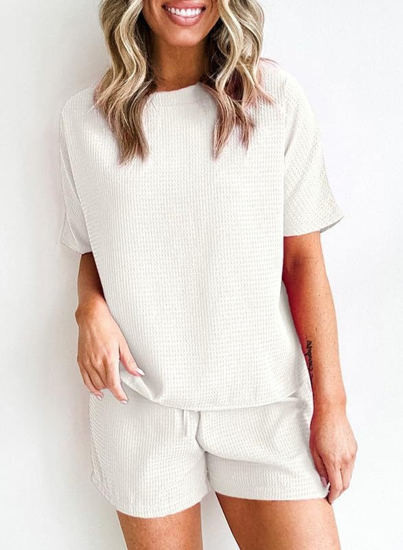 Womens Waffle Knit Lounge Loungewear Sweatsuit 2 Piece Sets