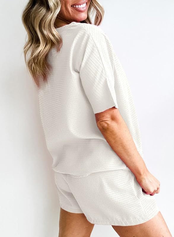 Womens Waffle Knit Lounge Loungewear Sweatsuit 2 Piece Sets