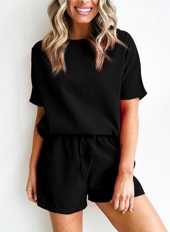Womens Waffle Knit Lounge Loungewear Sweatsuit 2 Piece Sets