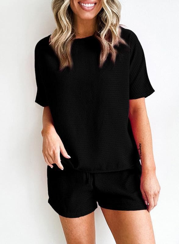Womens Waffle Knit Lounge Loungewear Sweatsuit 2 Piece Sets