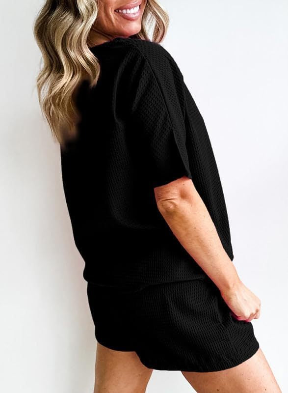 Womens Waffle Knit Lounge Loungewear Sweatsuit 2 Piece Sets