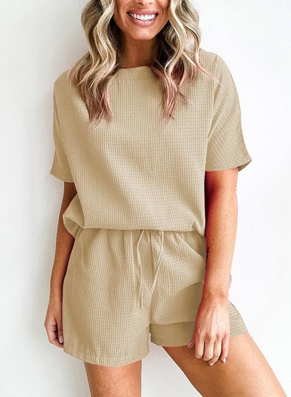 Womens Waffle Knit Lounge Loungewear Sweatsuit 2 Piece Sets