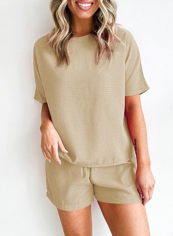 Womens Waffle Knit Lounge Loungewear Sweatsuit 2 Piece Sets