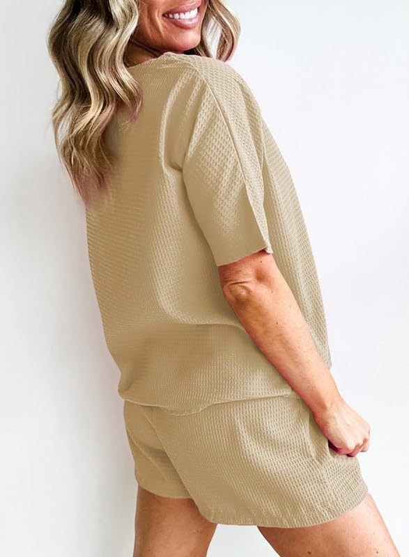 Womens Waffle Knit Lounge Loungewear Sweatsuit 2 Piece Sets